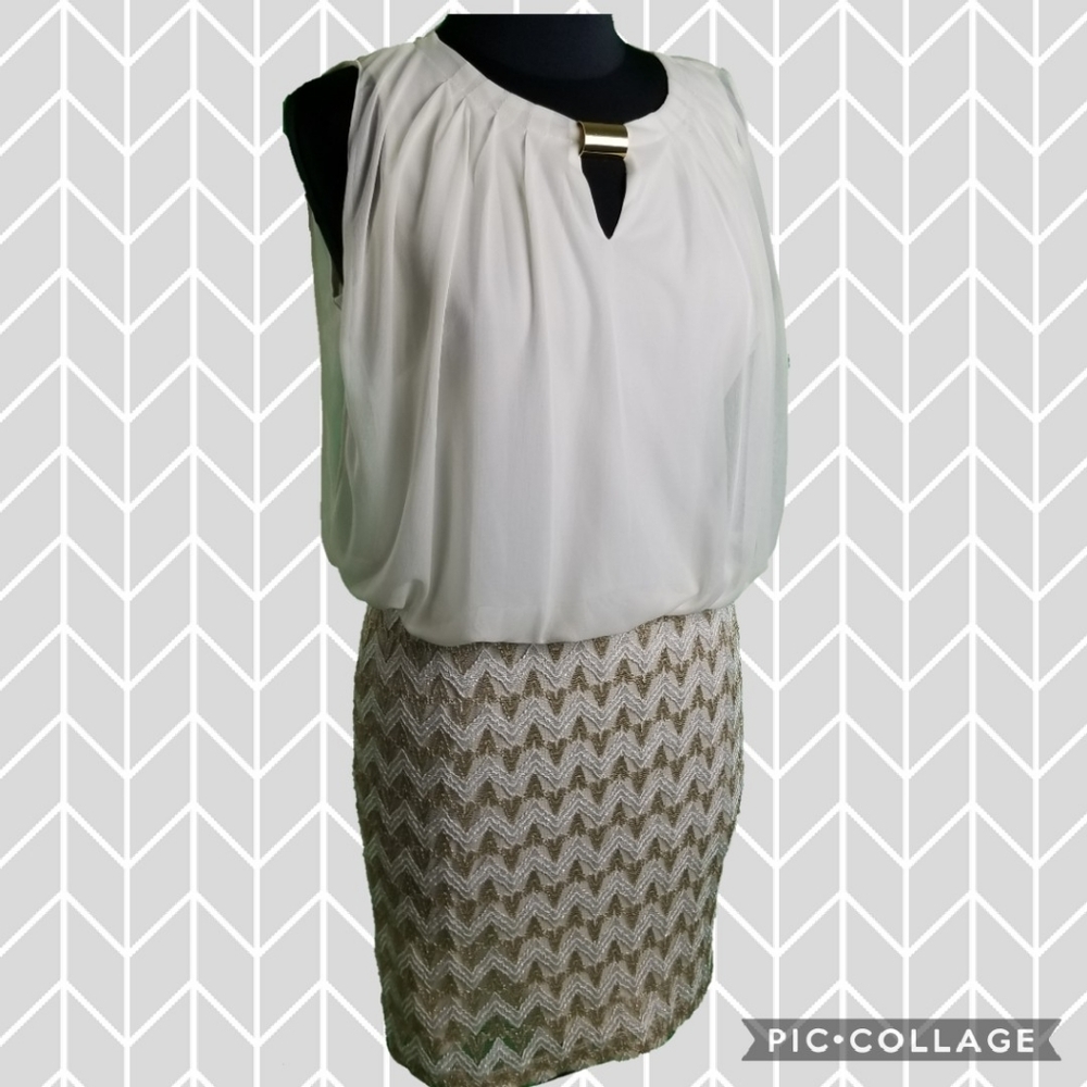Ivory and Gold Formal Cocktail Dress